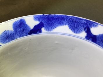 A Chinese blue and white 'Three friends of winter' bowl, Kangxi mark and of the period